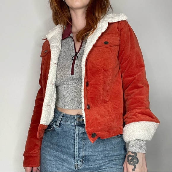 Forever 21 Orange Fuzzy Lined Button Up Winter Jacket, Women's Size Small - Picture 11 of 14